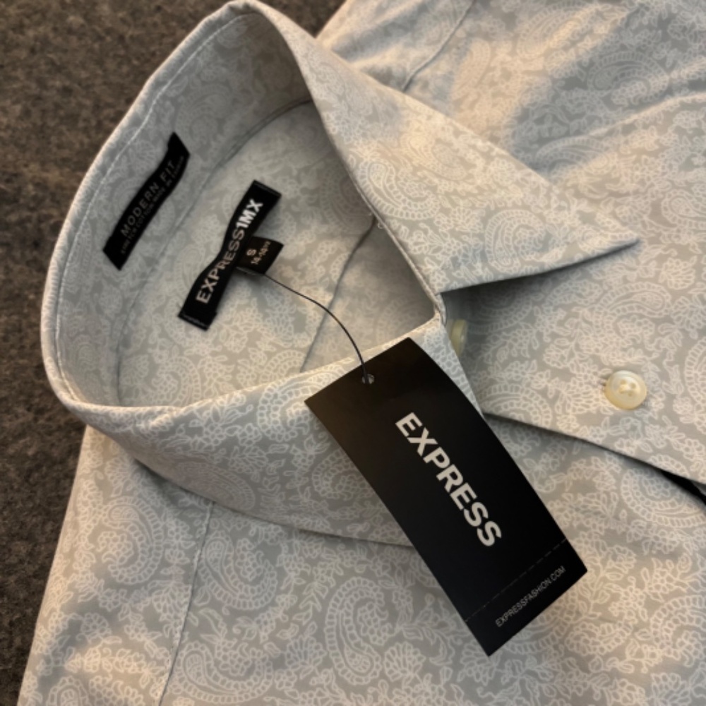 EXPRESS 1MX Modern Fit White Paisley L/S Button-Up Shirt - Picture 8 of 12